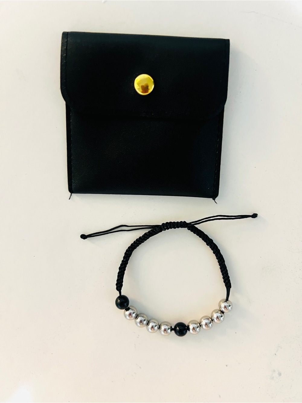 Black Macramé Bracelet with Silver Beads
